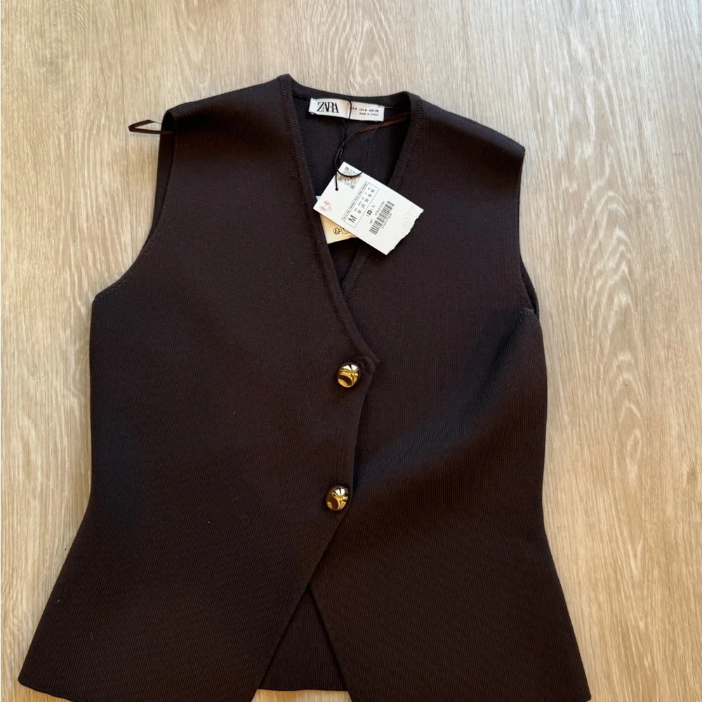 Zara Brown Asymmetrical Buttoned Blouse - Picture 1 of 1